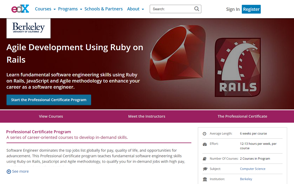 A screenshot of the Ruby course at edX with the Mooqita integration.